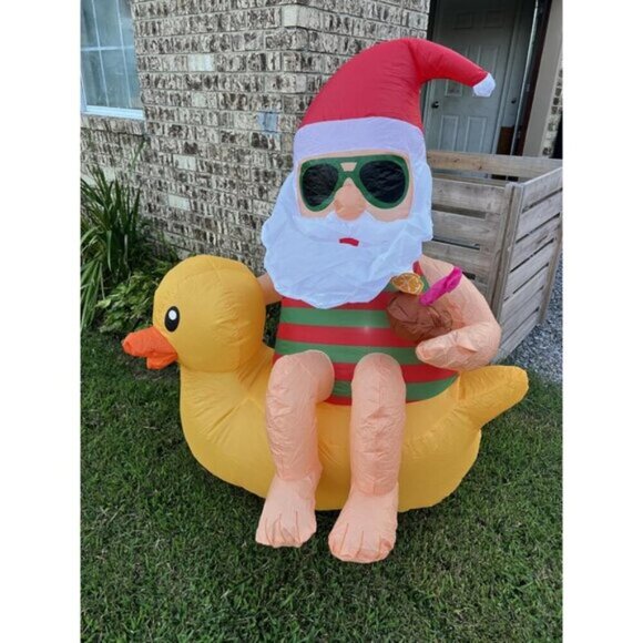 🆕4.5FT Christmas Inflatables Cute Blow Up Duck Santa Claus Outdoor Decorations
